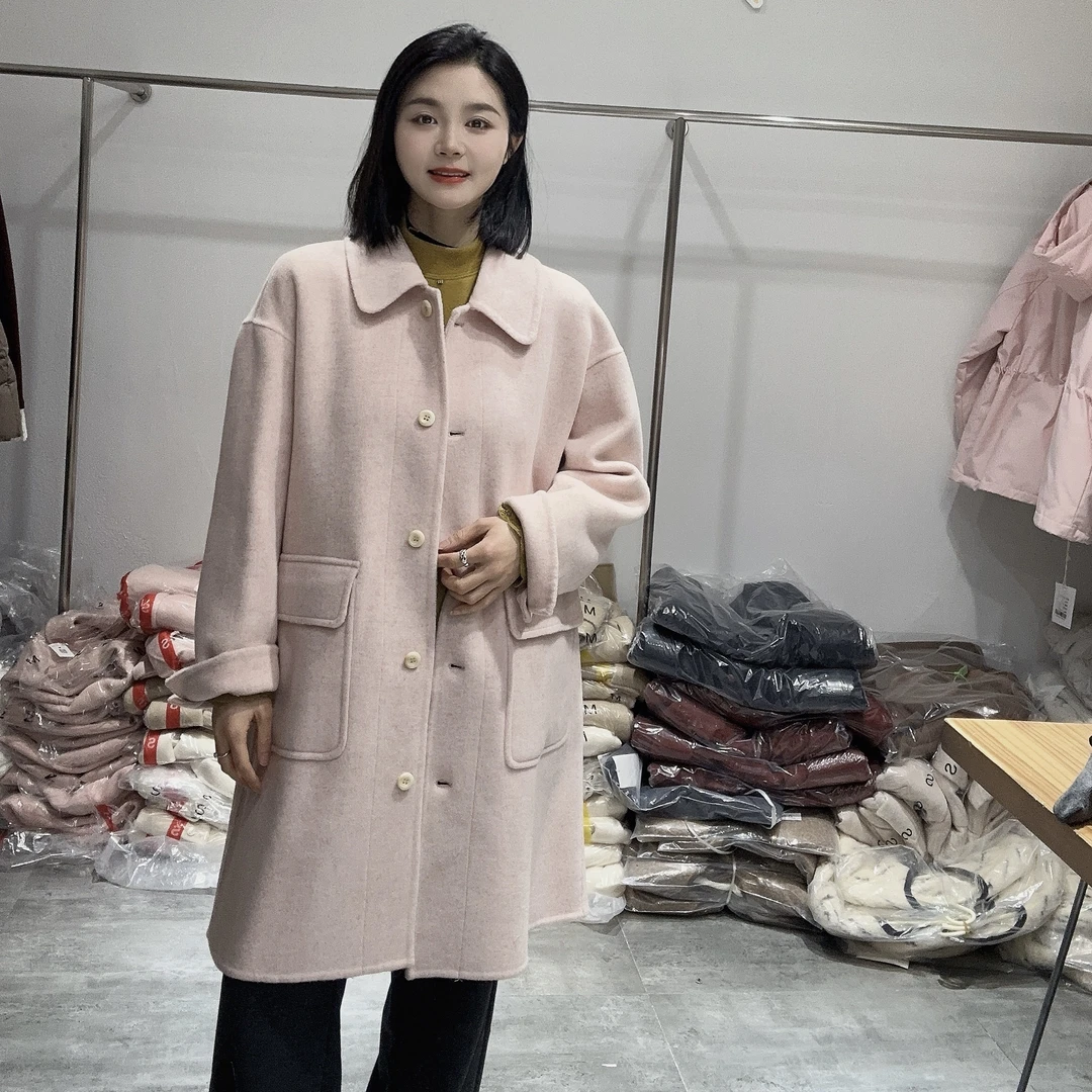 LMM 002 韩国双面羊绒大衣女中长款新款宽松显瘦小个子羊毛外套