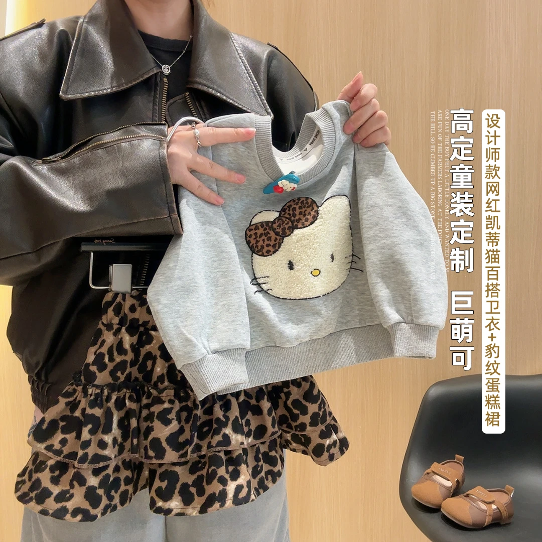 2025秋季新款儿童卫衣套装女童韩版立体卡通萌可卫衣+豹纹裙套装