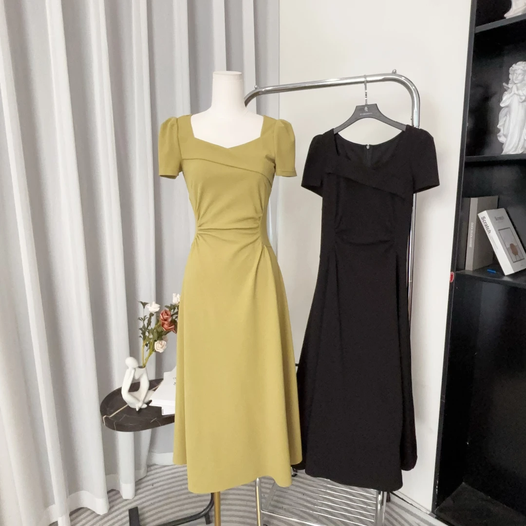 拉夏贝尔25夏新显瘦气质小众轻奢赫本风长裙礼服连衣裙 16230 MCK