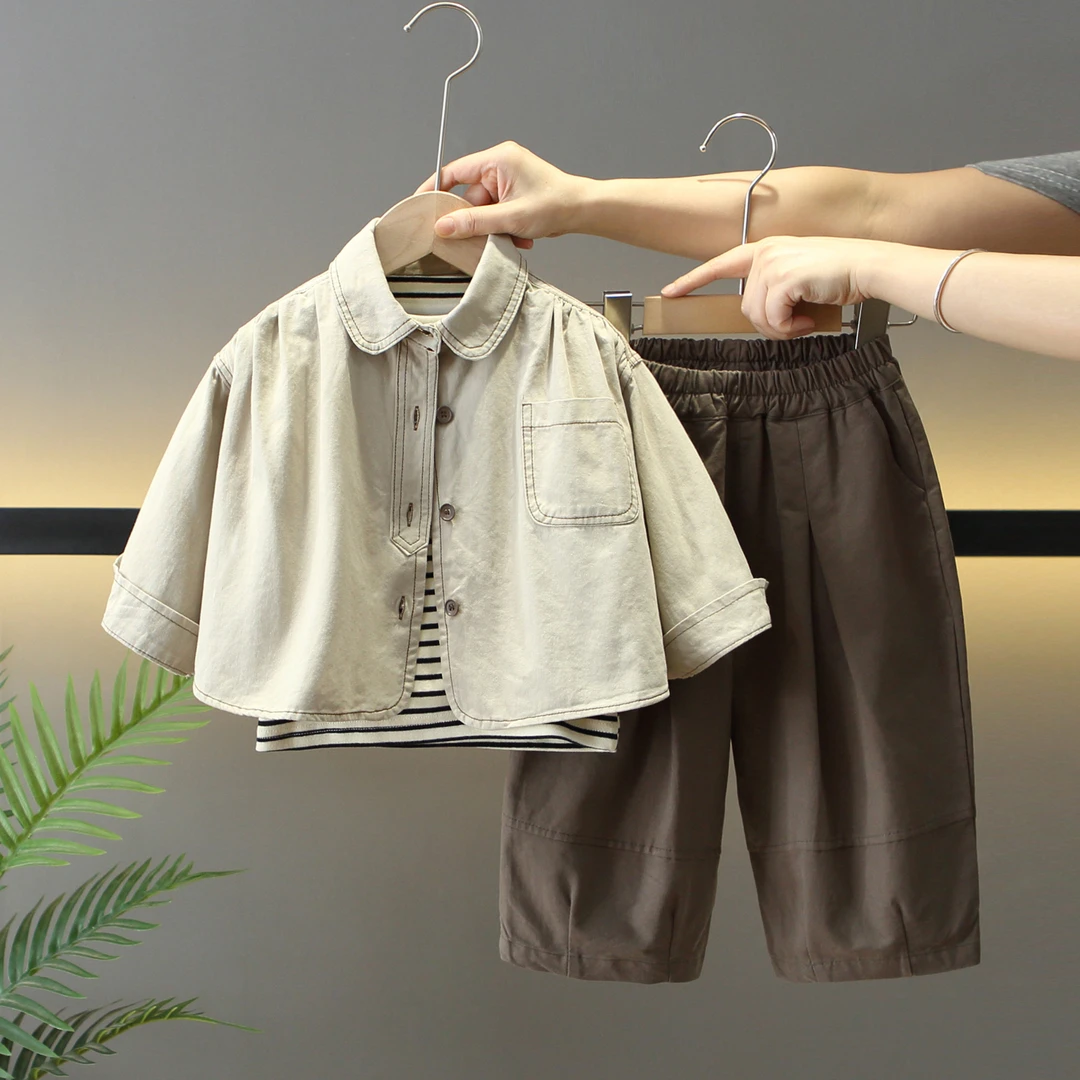 男童套装春秋季2025年款衣服儿童服装宝宝衬衫三件套潮酷痞帅童装