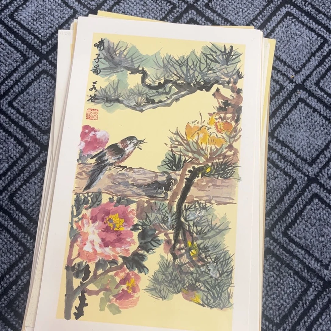 国画硬卡花鸟作品