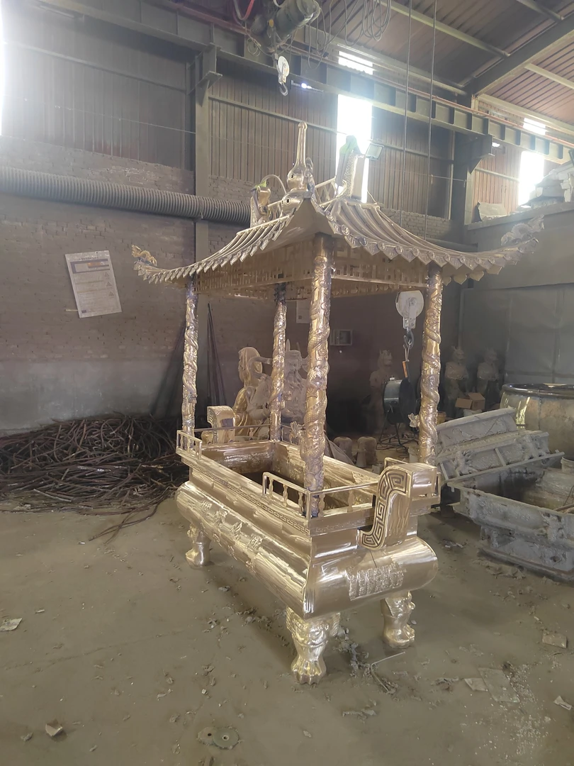 新款带盖仿古长方形龙柱铸铁纯铜寺庙道观香炉