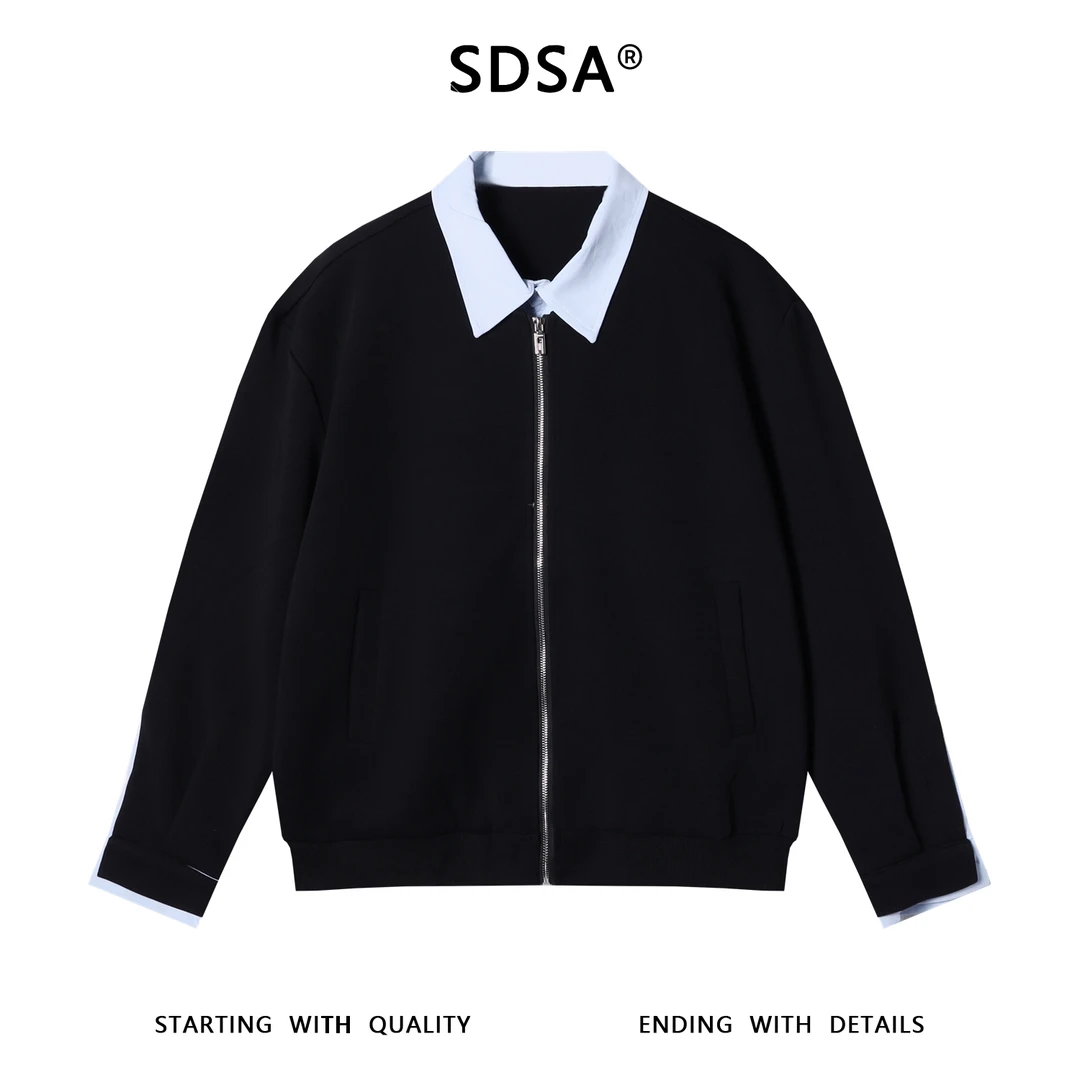 SDSA男士秋冬新款痞帅男装韩版撞色拼接拉链翻领卫衣百搭宽松外套