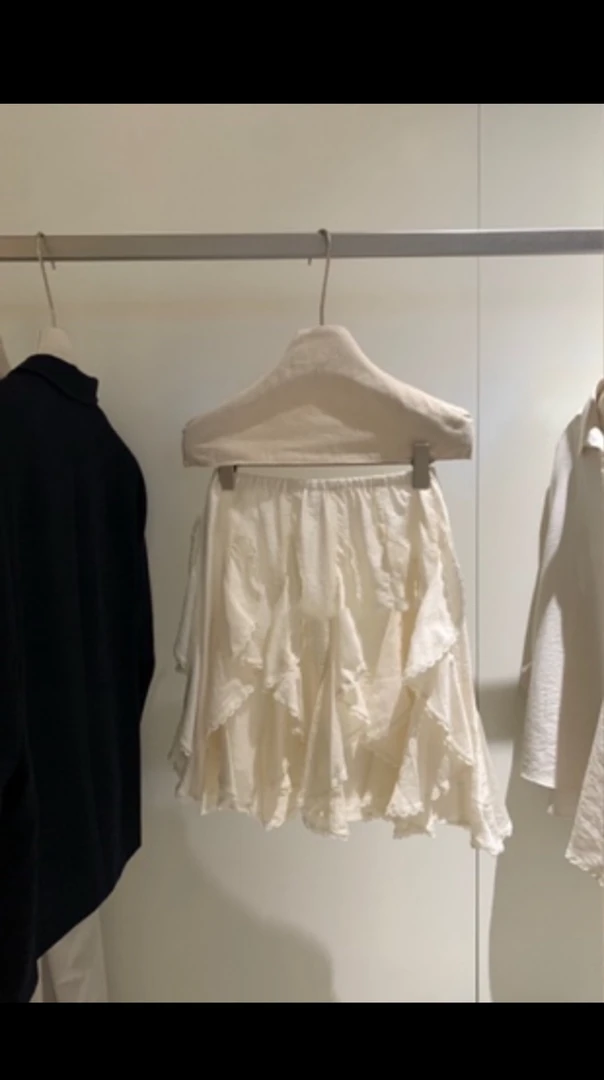 WHMT@8225 松紧腰 法式设计感不规则蕾丝花边半身裙