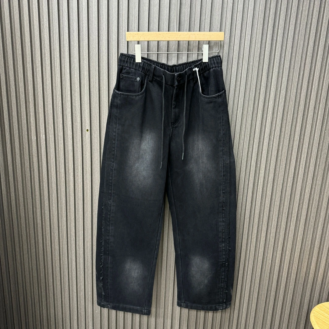 冬季新款复古水洗做旧阔腿牛仔裤休闲加绒加厚裤子5227