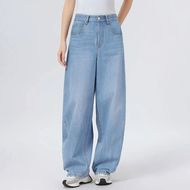 【商场同款】复古宽松水洗弯刀牛仔裤舒适显瘦纯棉阔腿裤女款510084