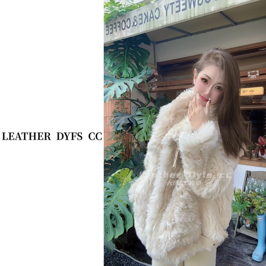 Leather Dyfs cc”起司猫“40536原单托卡半卷皮毛一体外套