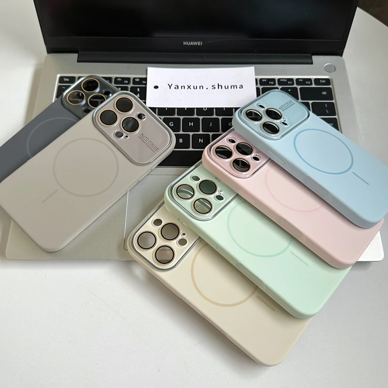 颜浔纯色全包防摔大视窗液态硅胶磁吸适用于苹果17按键保护手机壳