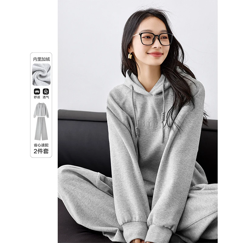 【程总专属】梵希蔓卫衣套装女2024加绒连帽外套长裤两件套M9286