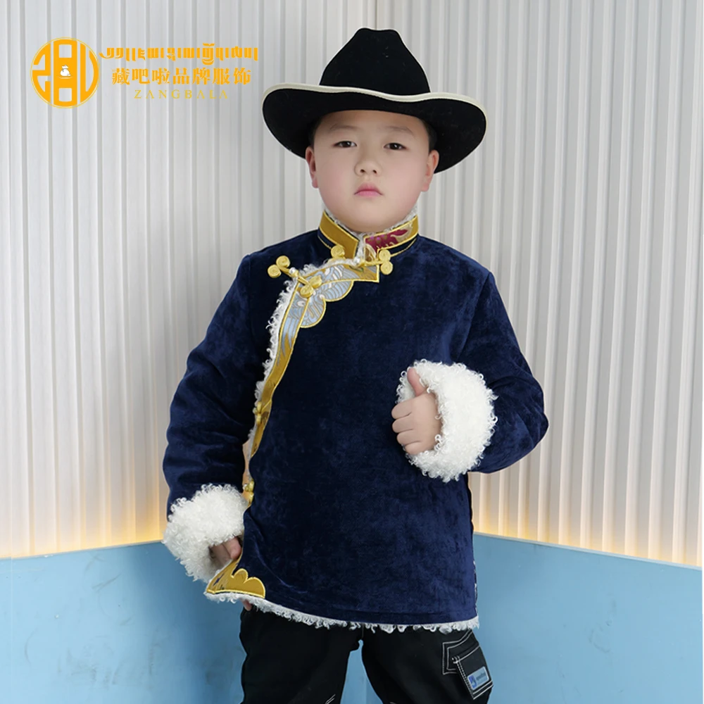 藏吧啦男孩雪妮尔贴绣棉衣保暖棉服儿童藏式上衣民族服饰