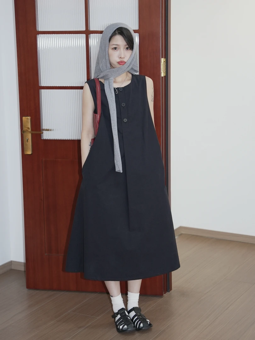 浪清/女装推荐 潘莉娜简约polo领显瘦连衣裙45448#