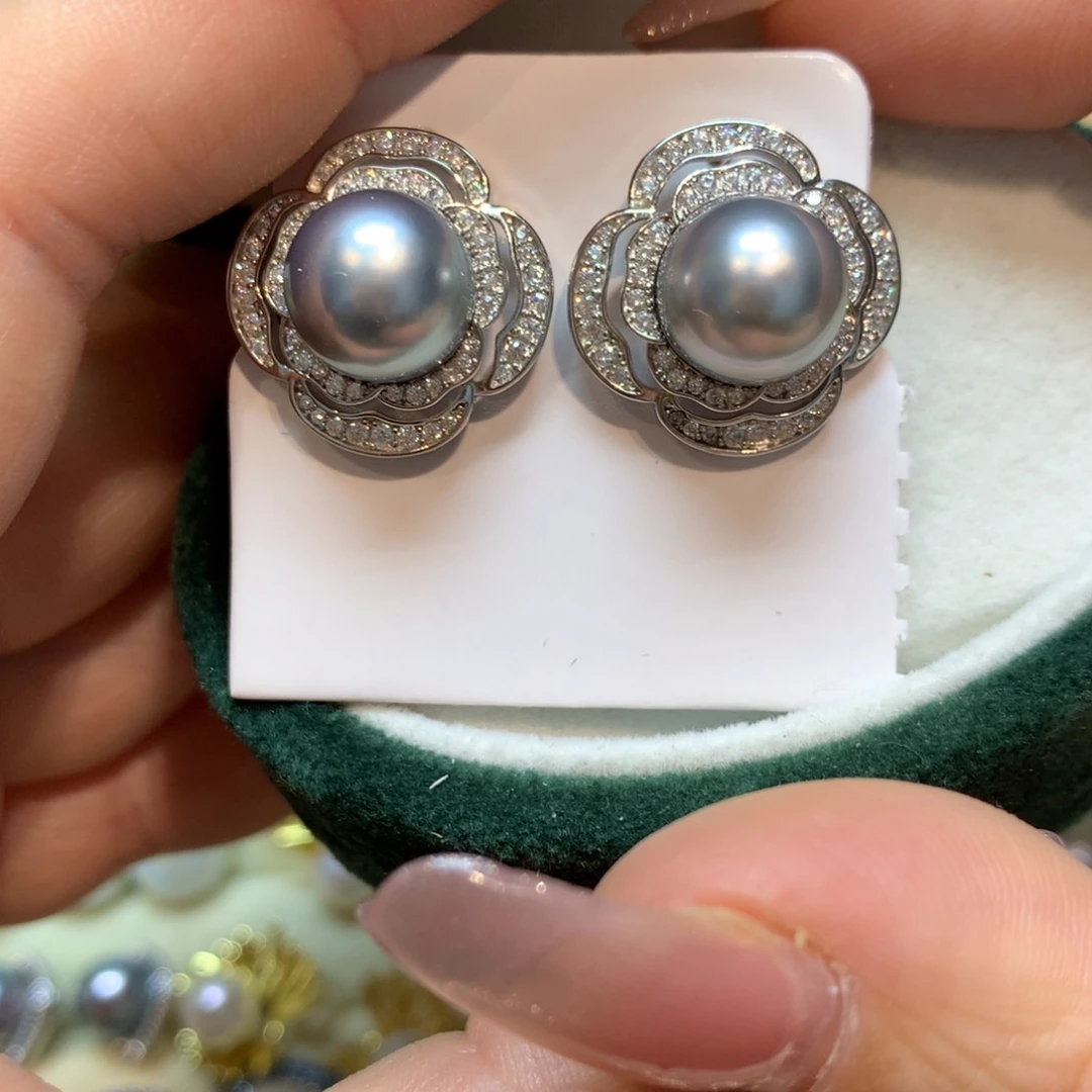 海水珍珠耳饰银S925镶嵌
