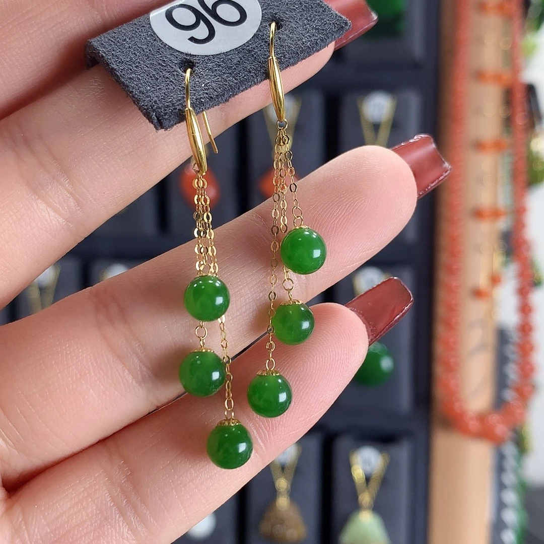 和田玉耳饰18K金镶嵌96