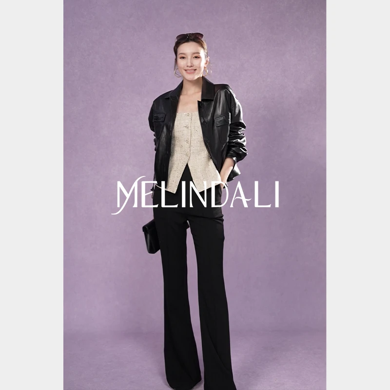 Melinda Li【经典超模】法式优雅醋酸立体裤挺缝高腰显瘦神裤喇叭裤