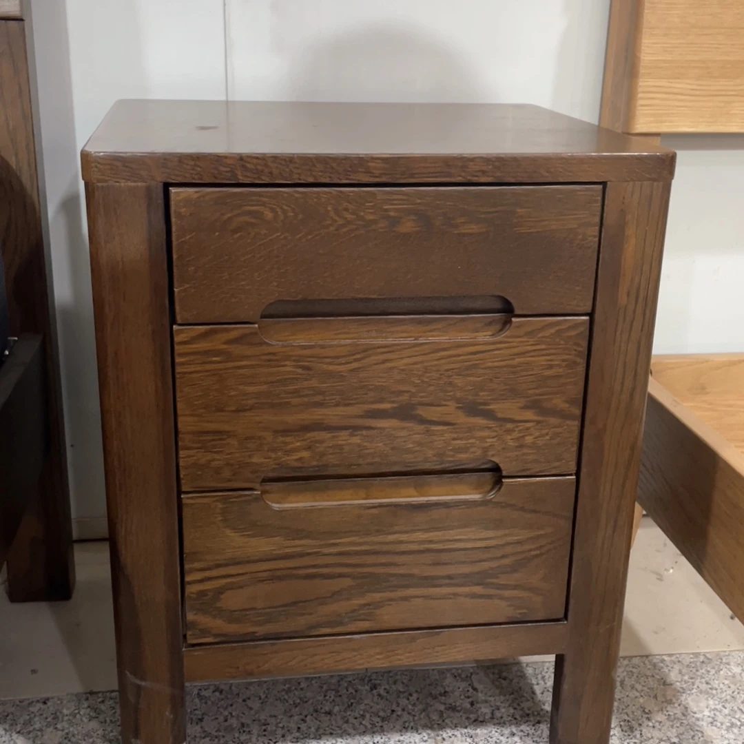 木白橡木胡桃色三抽床头柜2个