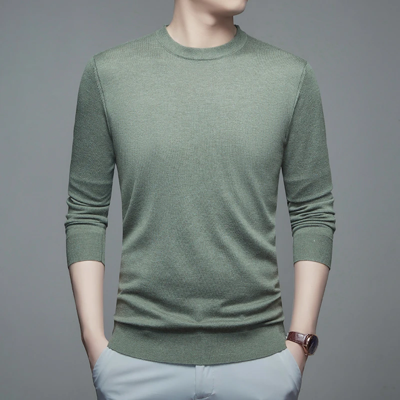 男士精纺羊毛衫秋冬针织衫修身百搭薄款男生打底毛衣圆领纯色上衣