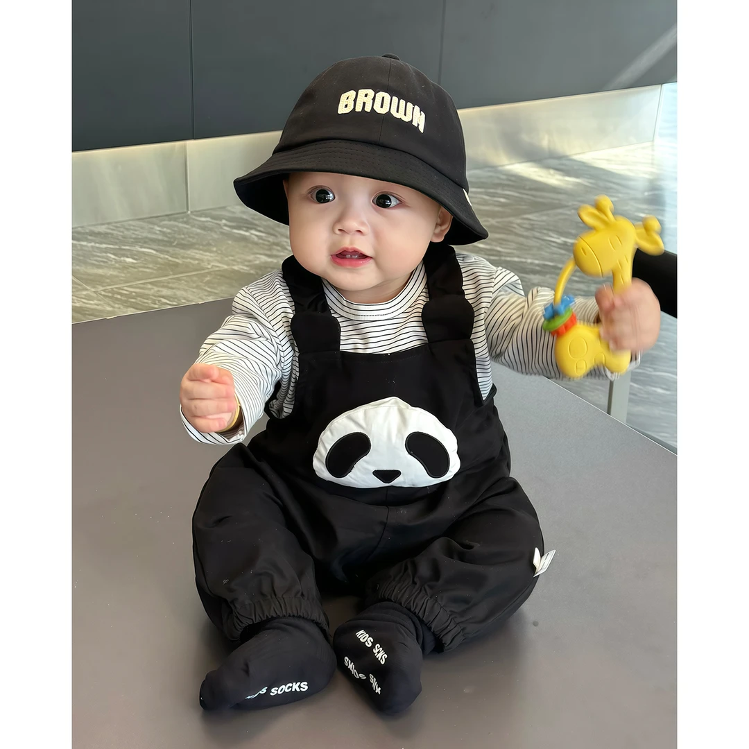 MK&UR.BV男童宝宝洋气熊猫分体套装秋季款婴幼儿衣服背带裤两件套