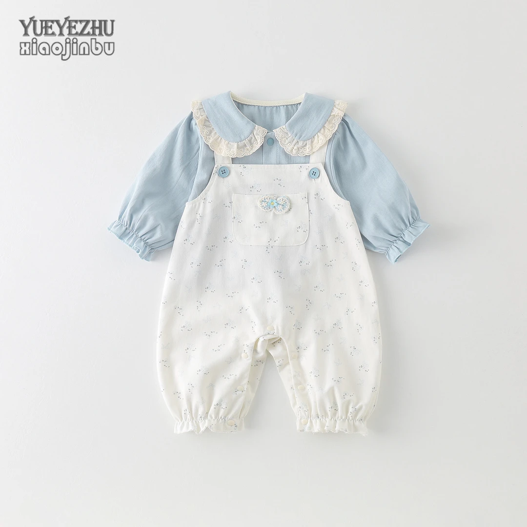 韩系婴儿衣服套装秋装女宝宝春秋公主洋气碎花背带裤两件套婴幼儿