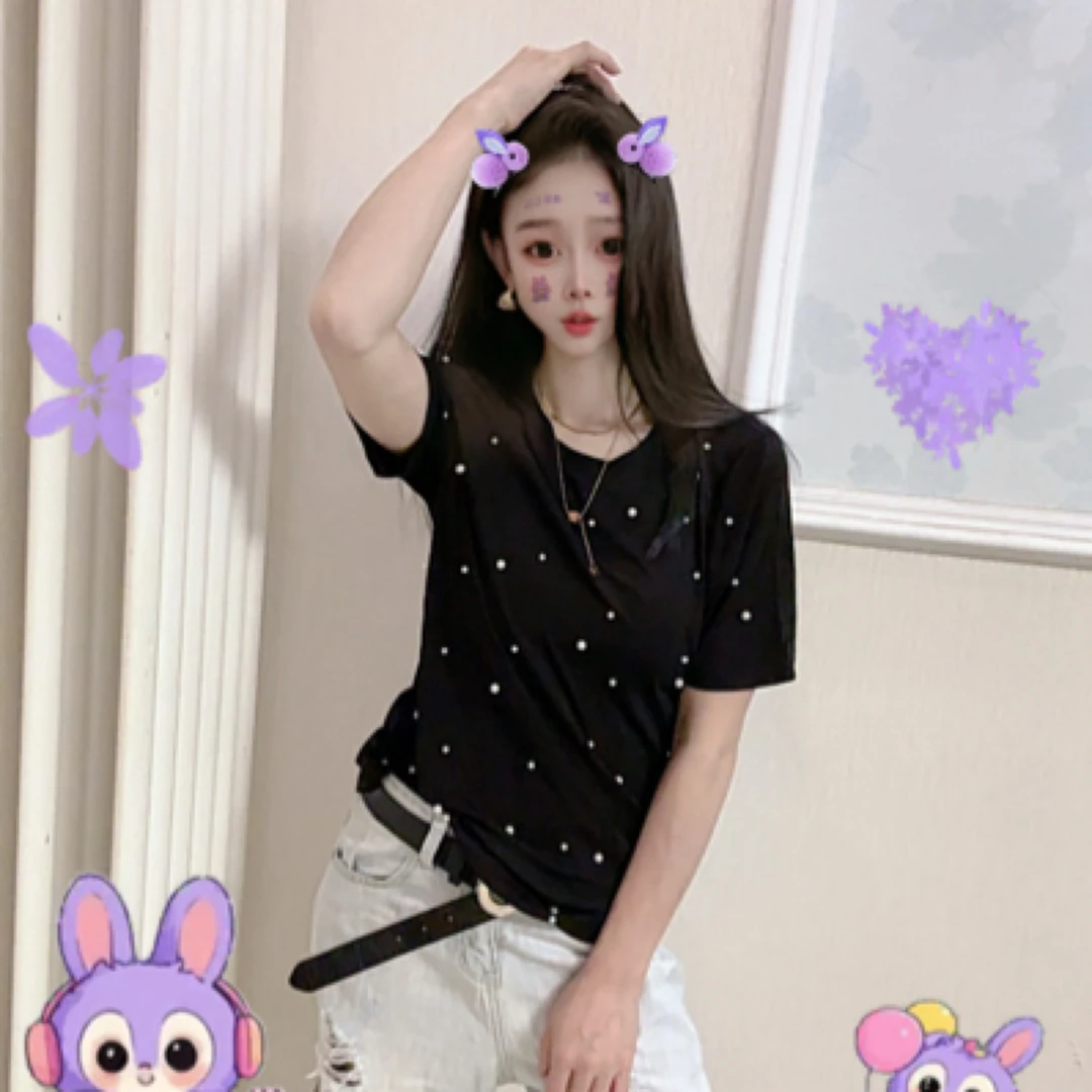 珍珠铆钉重工打底半袖