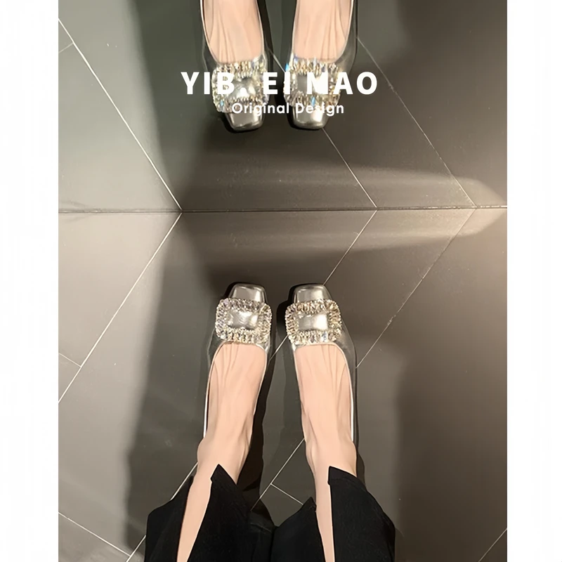 真皮水钻浅口法式玛丽珍鞋女2025夏季新款法式夏季浅口玛丽珍单鞋