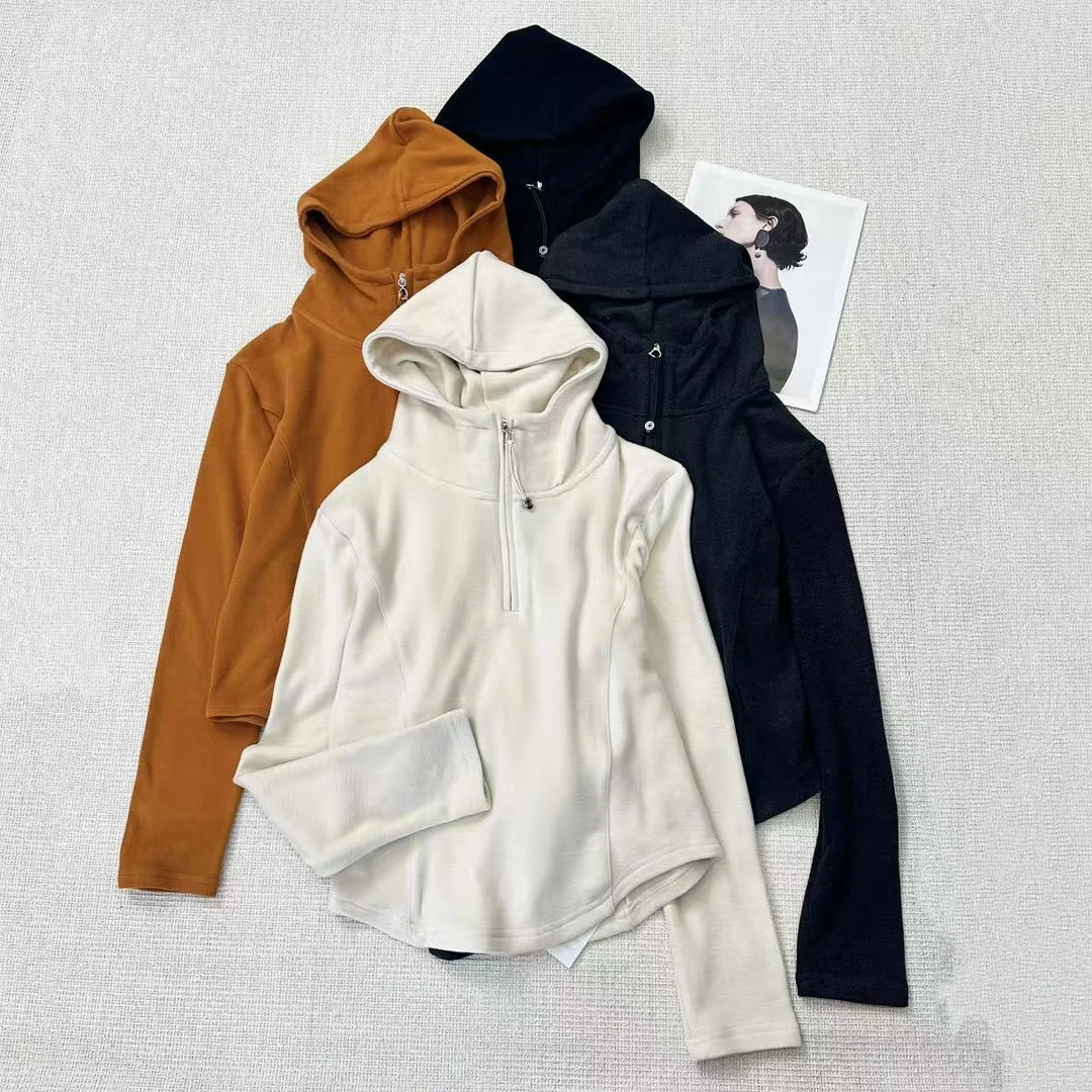 【叶子服饰】秋冬新款休闲半拉链百搭简约连帽卫衣1352