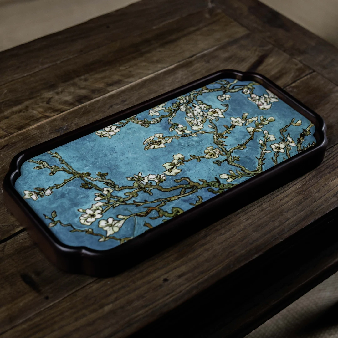 【三山拙垆】掐金丝实木茶盘（杏花）（Q7580）