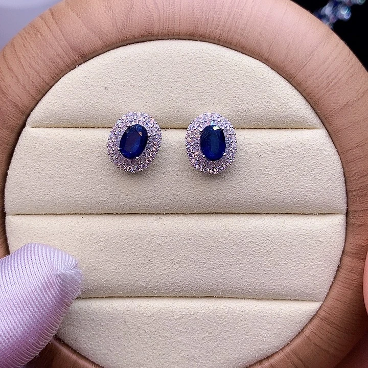 蓝宝石耳饰银S925镶嵌