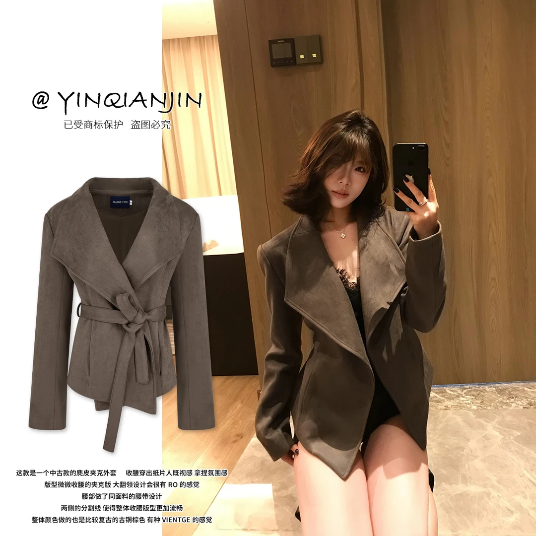 *尹千金*【反派女二】秋冬穿搭空气层中古收腰版古铜色外套W255113