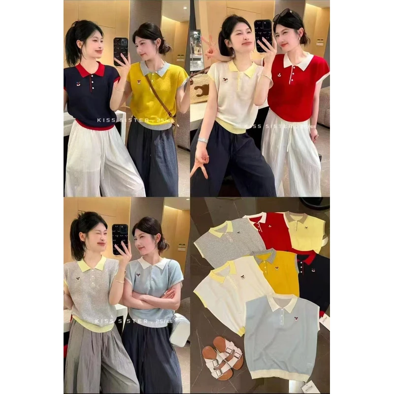 薇莎741【现货】Polo领刺绣冰丝上衣