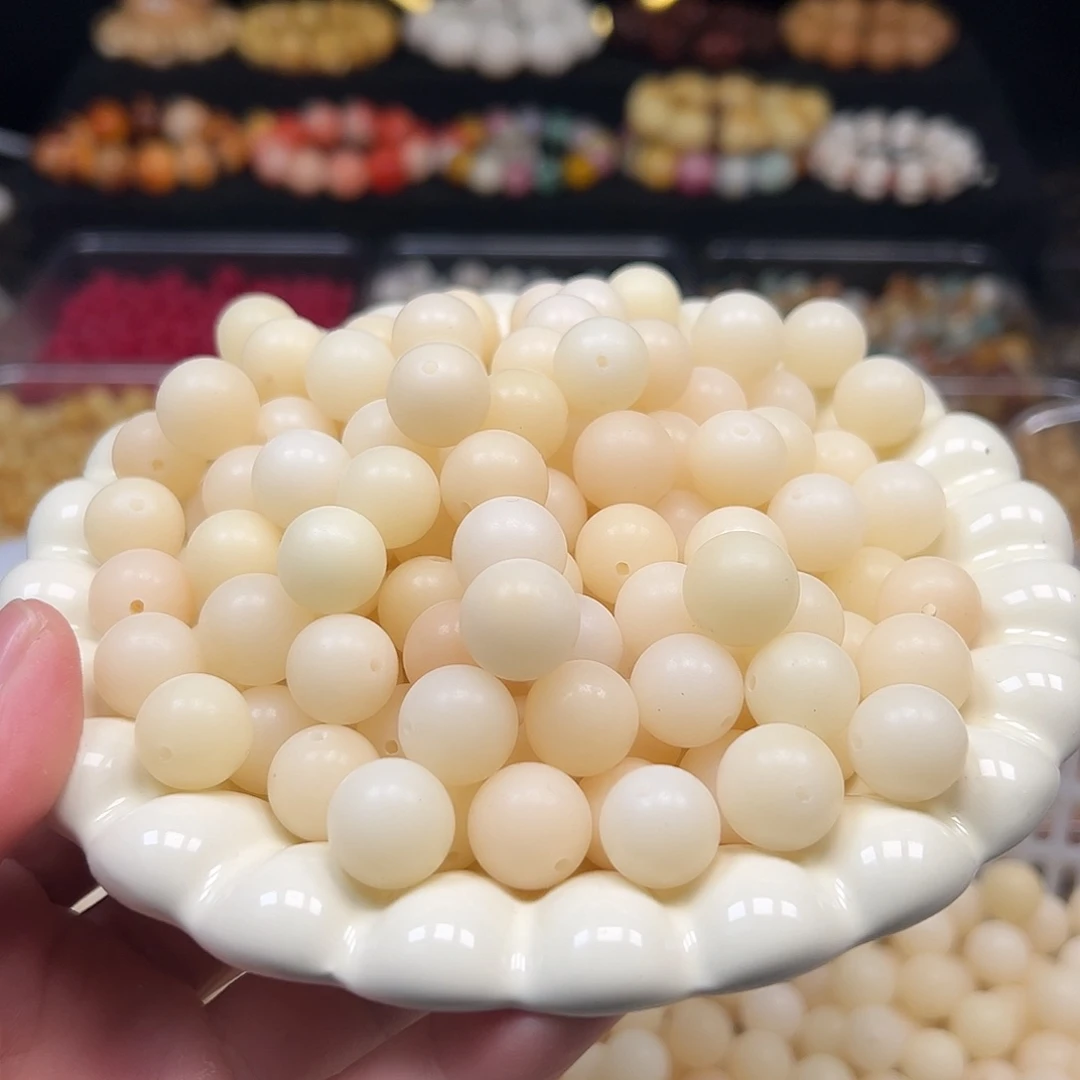 菩提根/象牙果手串150颗奶白色大汤圆微瑕14尺寸