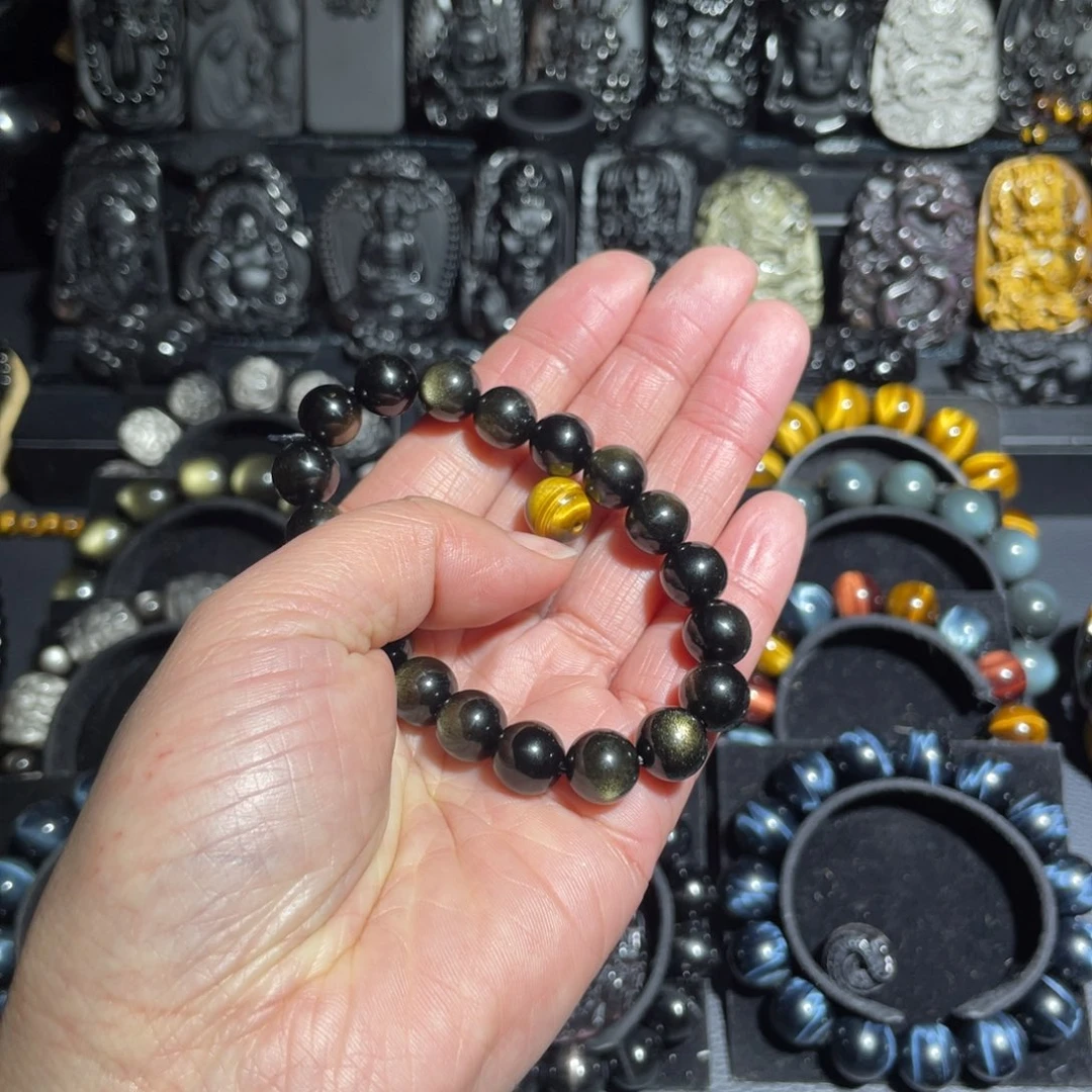 黑曜岩手串未镶嵌老**王10