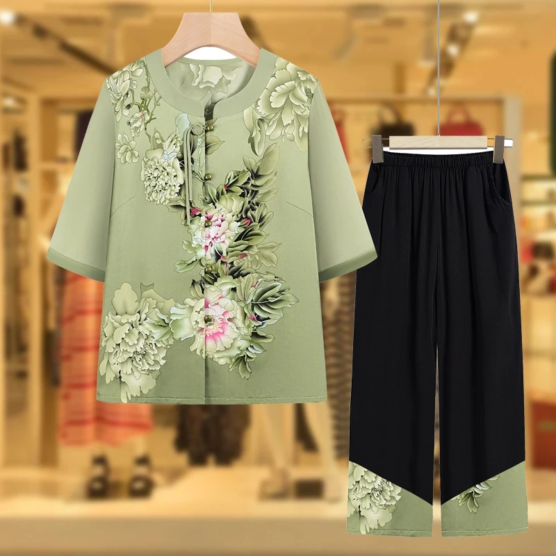 新中式中老年人夏装套装女奶奶装2025新款妈妈夏季开衫老太太衣服