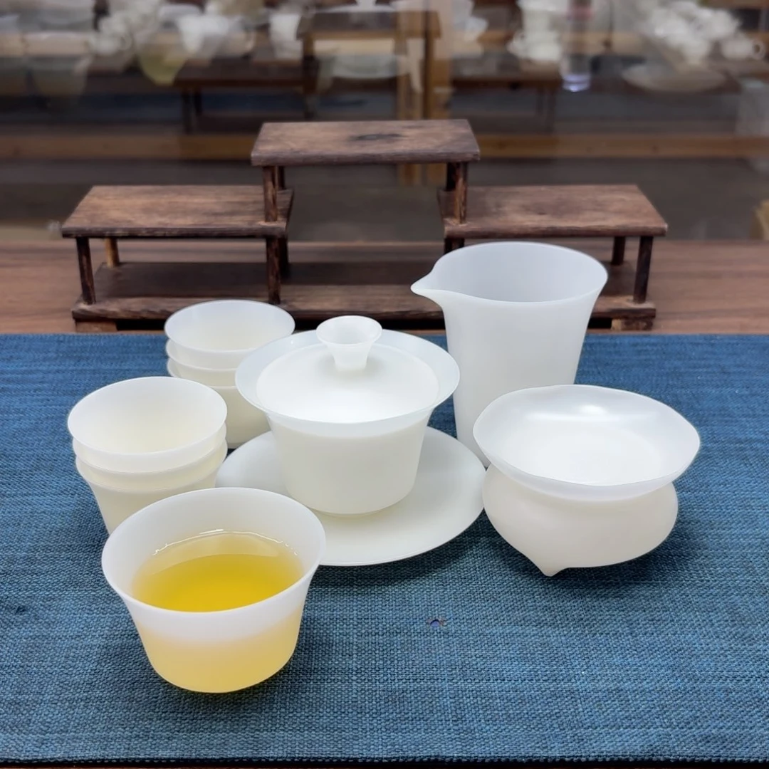 薄胎素烧璞玉冰种玉瓷茶具