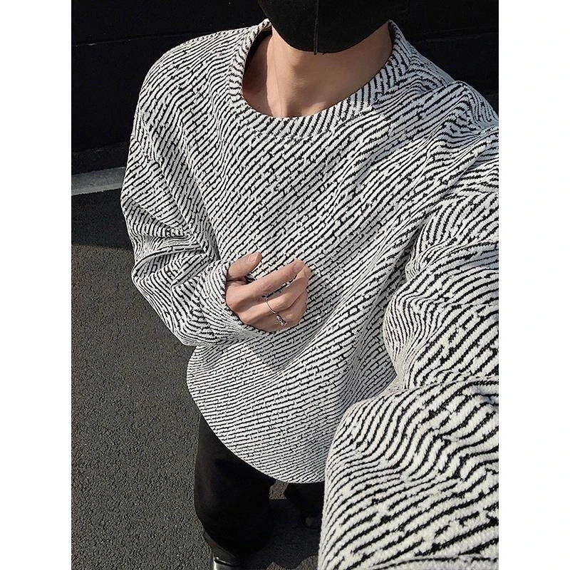 满天星圆领卫衣男春秋2025新款上衣服美式男装无帽重磅斑马纹外套