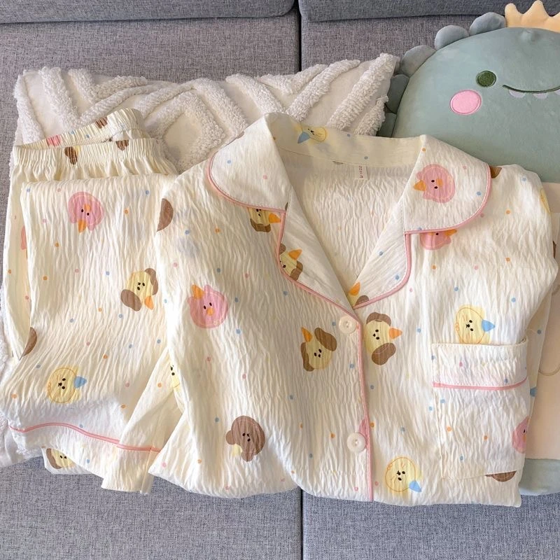 奶黄狗熊云朵棉睡衣秋冬季女爆款2026新款奶系家居服套装长短袖裤