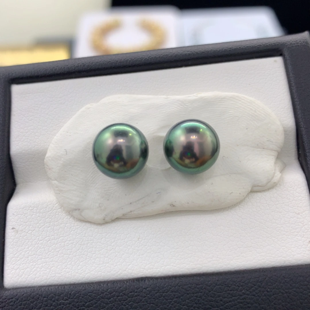 未镶嵌裸珠定制海水珍珠9.0mm孔雀绿对珠