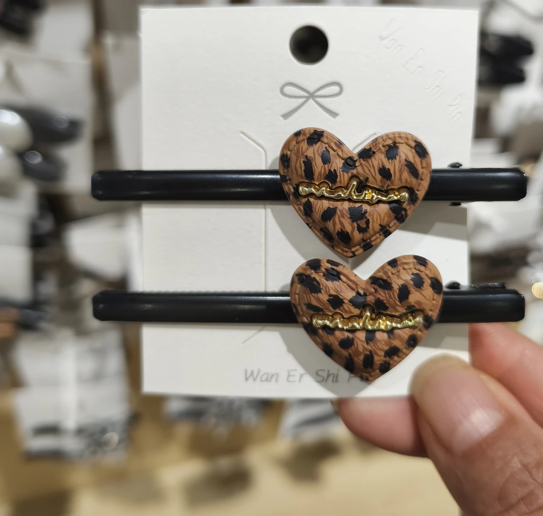 豹纹爱心鸭嘴夹女高级气质刘海侧边发夹