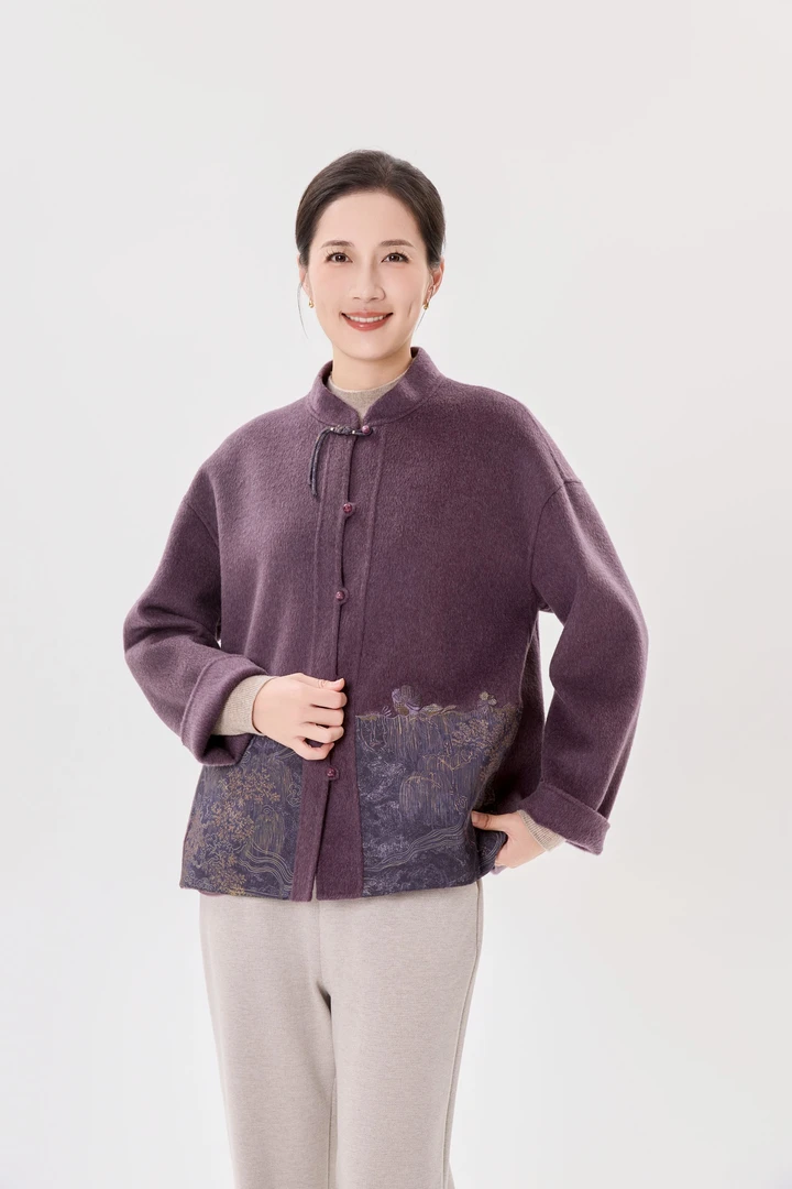 老美华冬季女士加大加小落肩廓形新中式古典雅致外套434212005