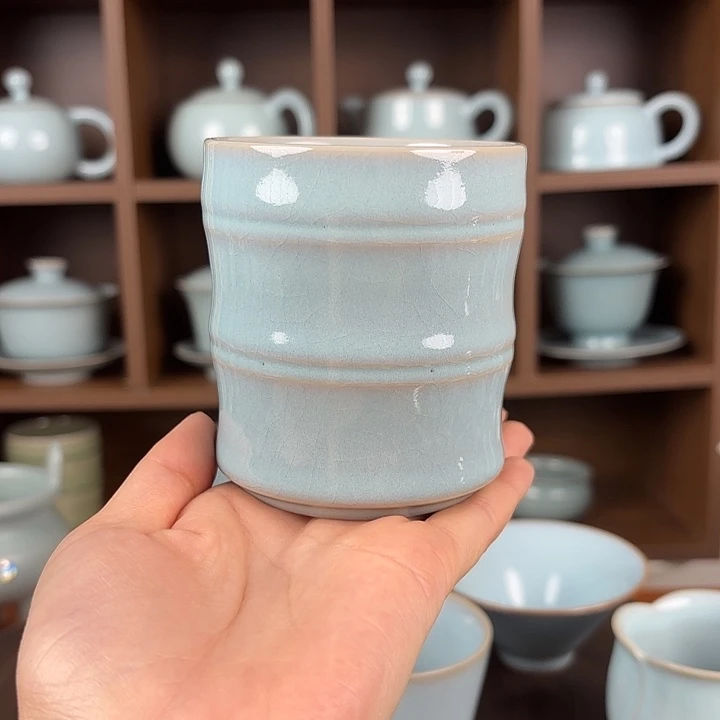 杯子天青釉大号竹节杯二级品特价