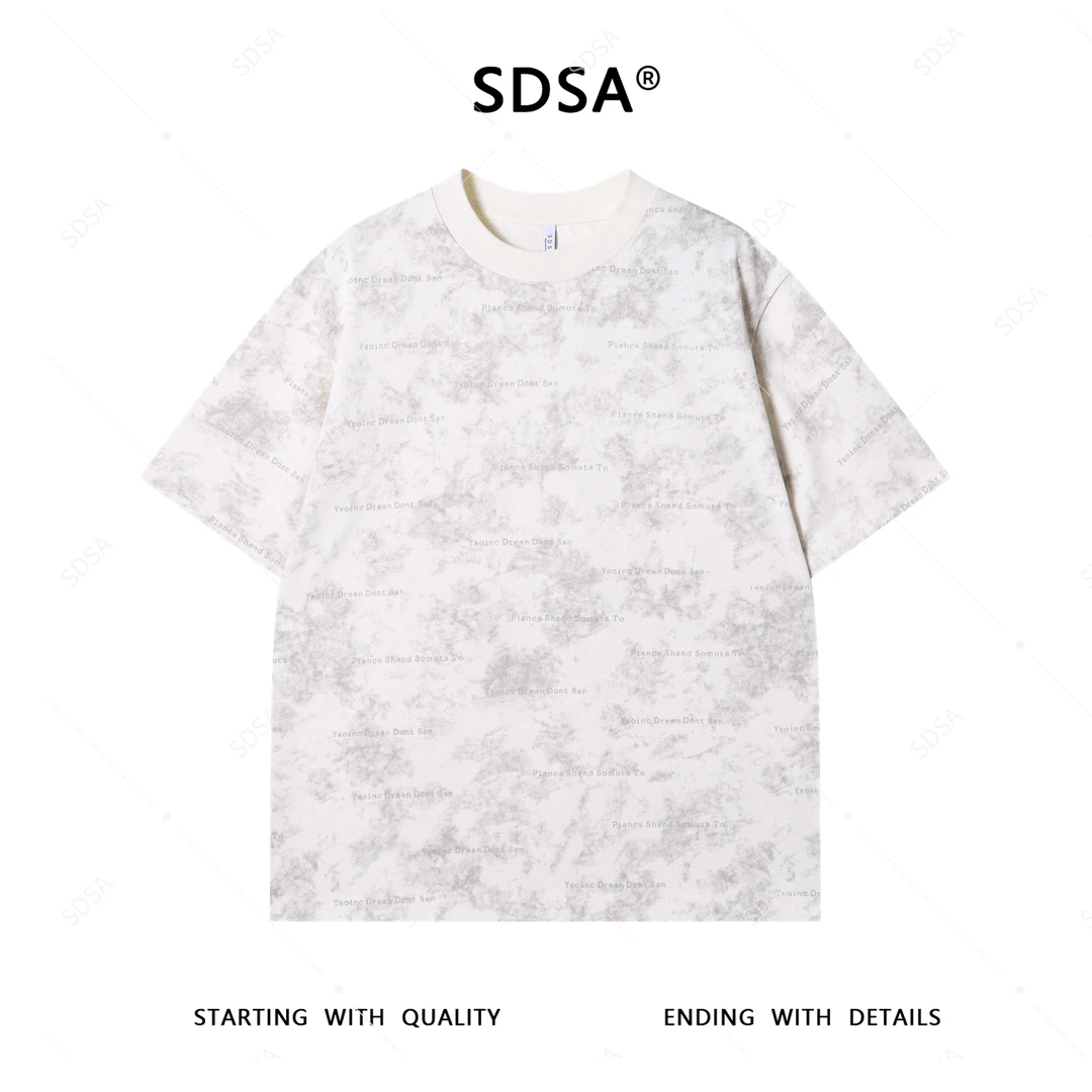 SDSA男士短袖t恤2025新款轻痞帅男装扎染满天星字母印花圆领上衣
