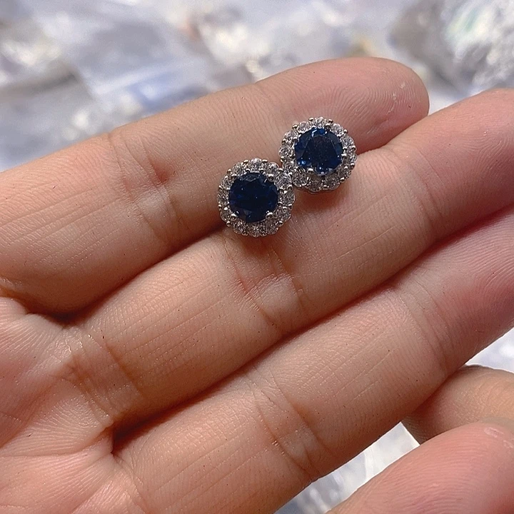 珐琅合金蓝宝耳钉057