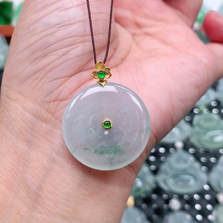 翡翠18K金镶嵌吊坠(不含链)