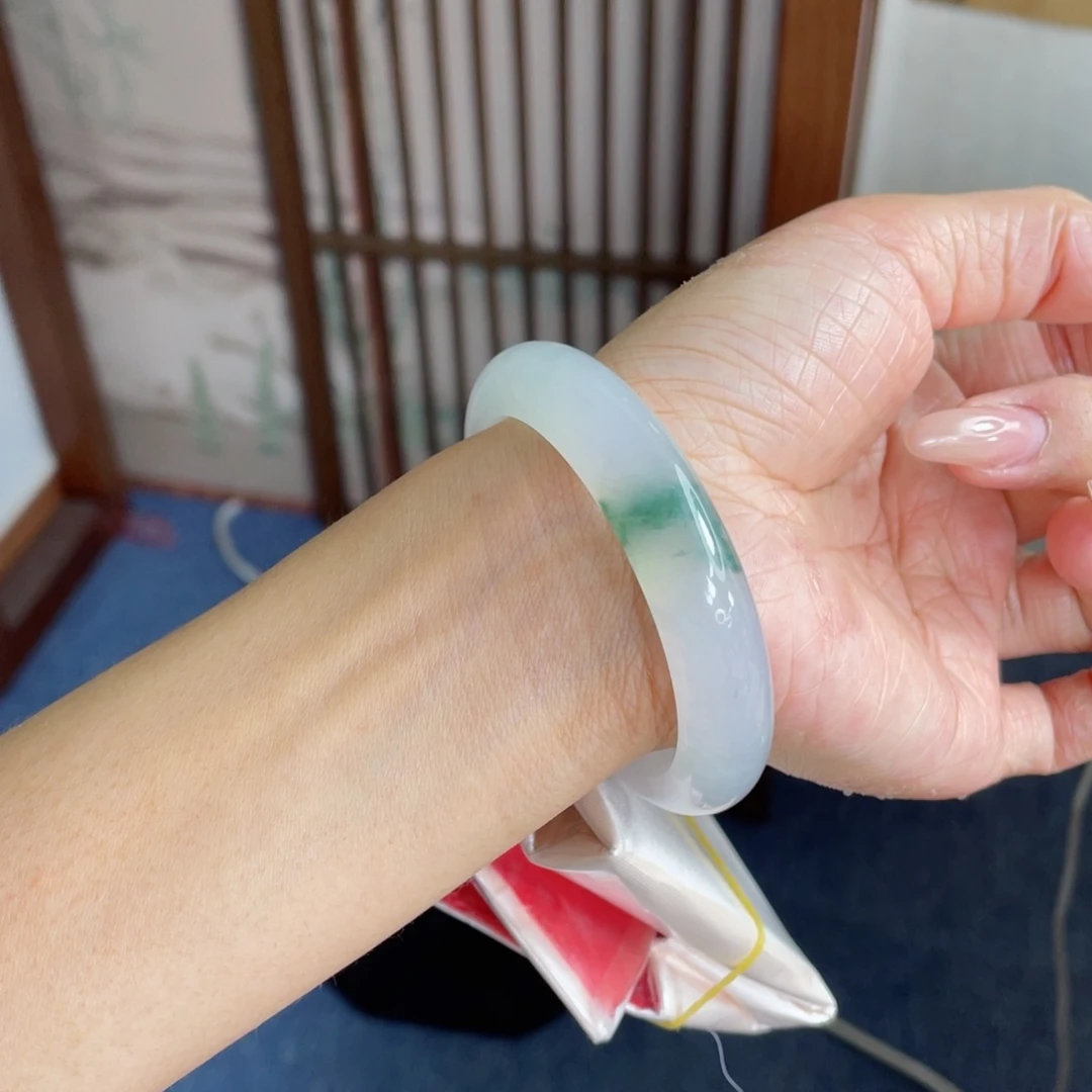 未镶嵌手镯翡翠53.3圈 荔枝冻 误入藕花深处 耐看 27号