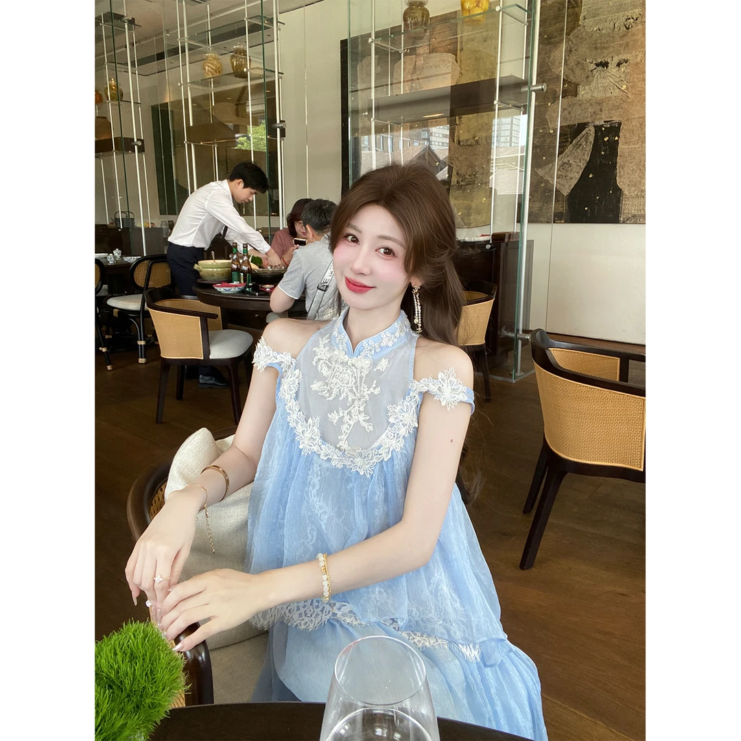 GA盈瓷【蓝羽轻纱】珠绣上衣半裙套装两件套 25SS1192