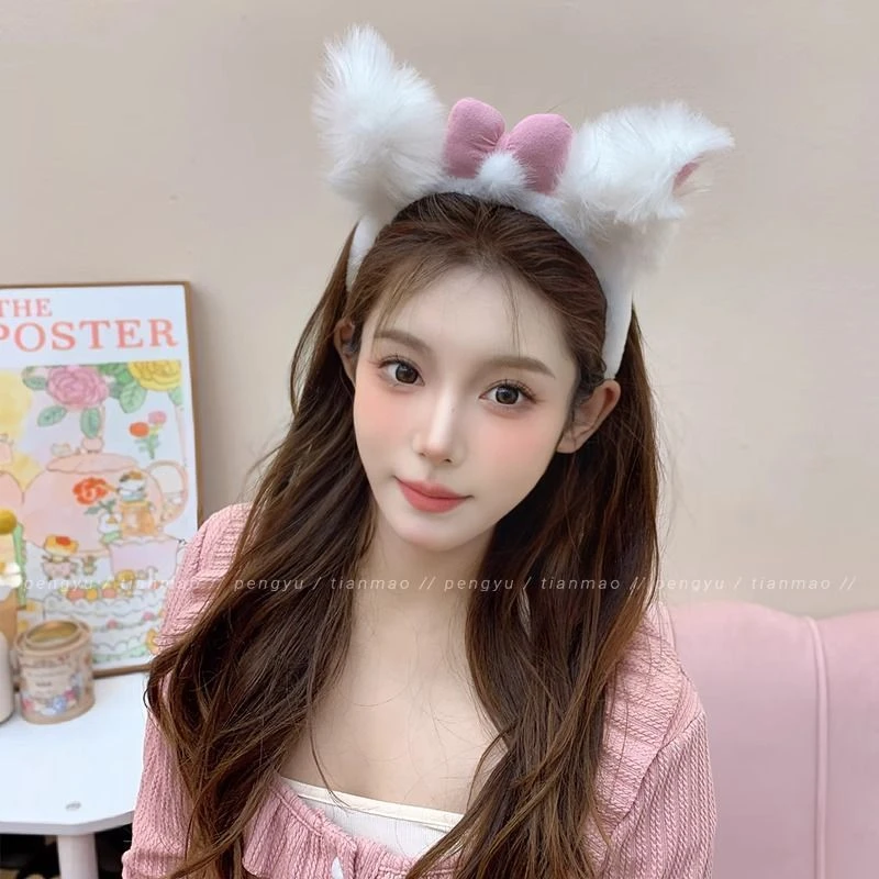 Lolita毛绒蝴蝶结兔耳朵发箍洗脸富家千金2024新款高端头箍高颅顶