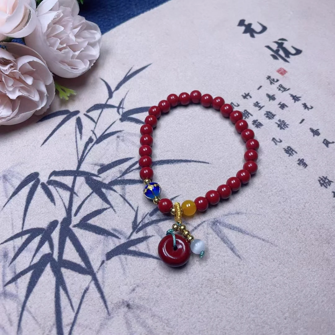 含辰砂工艺品朱砂平安扣手串191