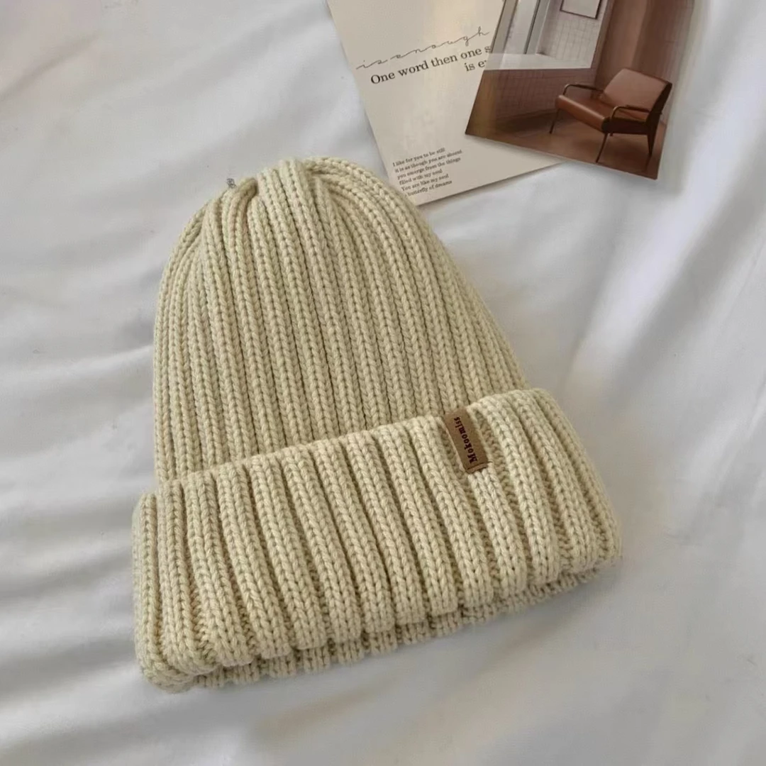 大头围针织帽冷帽140克重男女秋冬加绒帽(有扣)