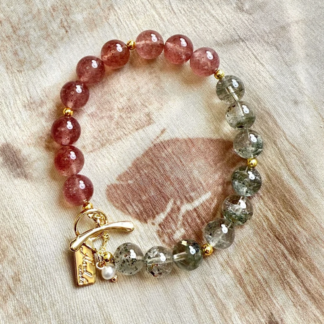 【进宝】草莓晶 绿幽灵 水晶手串设计款 1625