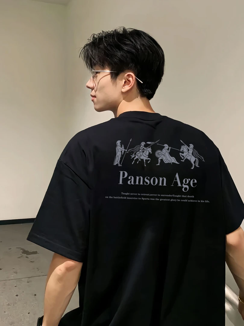 【重磅纯棉】夏季美式宽松半袖韩版黑色潮流美式个性新款男短袖T恤