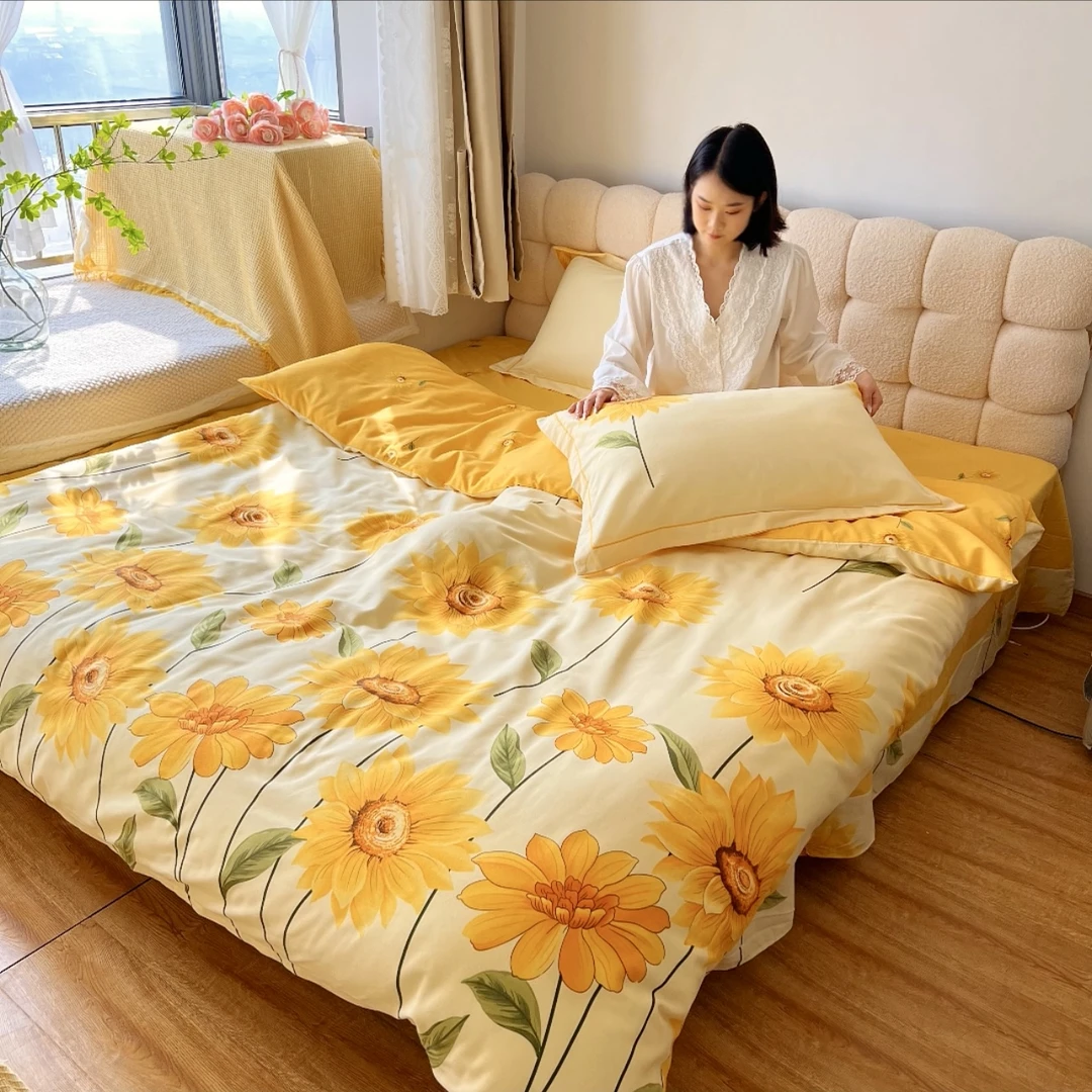 【璀璨花开-桔】秋冬加厚全棉四件套 厚实保暖斜纹纯棉柔软不起球